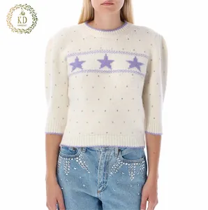 KD свитер от производителя на заказ горячее сверление Половина рукава звезда вышитый Вязаный Круглый Топ женский свитер
