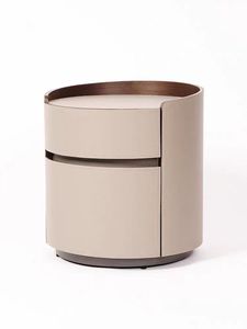 Muebles italianos para dormitorio de hotel, madera maciza y sillín de cuero, mesita de noche redonda, mesa circular, color ahumado - Product Image 2