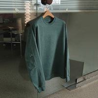 MYQ Pull-over Homme Style Coréen Rétro Décontracté 100% Coton Polaire Uni Anti-rétrécissement Col Rond Ample Lavé pour l'Automne
