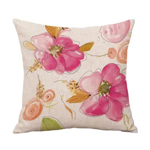 Sarung Bantal Dekorasi, Sarung Bantal Lempar Peony Musim Panas Cat Air Bunga Merah Muda Girly Pastel Mint Warna-warni