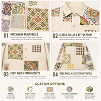 Jaket Kanvas Katun Krem Pria OEM, Cetak Layar Motif Bunga Geometris, Potongan Kotak, Pakaian Kerja Khusus