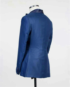 Costumes italiens bleus avec photo réelle Tuxedos Slim Fit 3 pièces <span class=keywords><strong>Costume</strong></span> pour homme Blazer de mariage pour hommes Vestidos De Fiesta Groom Prom Set - Product Image 5