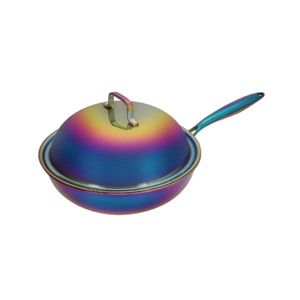 Casseroles et poêles modernes en acier inoxydable compatibles induction et gaz, revêtement métallique arc-en-ciel - Product Image 1