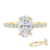 Anillo de Compromiso con Diamante Cultivado en Laboratorio, Corte Ovalado de 2 Quilates, Cuatro Puntas, Banda Pavé, Oro Sólido de 14K/18K, Certificado IGI, CVD/HPHT, Personalizado