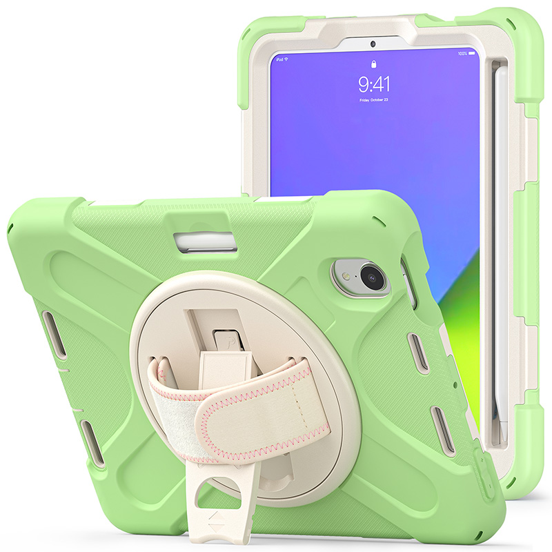 2021 8.3 inch Heavy Duty Rugged Tablet Case Cover with Hand Strap for iPad Mini 6 Case for Kids rainbow red