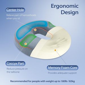 Cuscino a <span class=keywords><strong>ciambella</strong></span> in memory foam per coccige, emorroidi e dolore al coccyx, ideale per post-parto, gravidanza, sedile auto e ufficio - Product Image 3