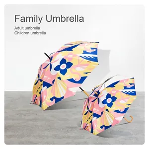 Adorable Original Little Boy Curved Wooden Handle Umbrella With Animal Print Security Umbrellas With Sun And Wind Protection