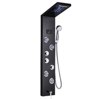 Panneau de douche à lumière bleue, robinet de douche, chute d'eau, douche de pluie panneau de bain avec étagère de rangement, SPA Massage corporel, douche mélangeur robinet bec rotatif