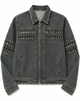 Ensemble deux pièces en jean imprimé toile style tribal rétro et pantalon vintage délavé, coupe ample et respirante, respectueux de l'environnement