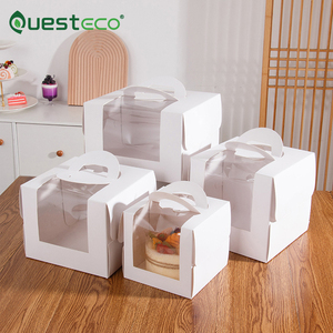 Hộp bánh trắng với hộp giấy bao bì cửa sổ có tay cầm và cửa sổ hộp Bánh hộp vuông hộp đựng thức ăn và bánh giấy - Product Image 1