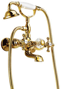 Deck Mount <span class=keywords><strong>เครื่อง</strong></span>ผสมสำหรับห้องน้ำ,ชุดฝักบัวโทรศัพท์หัวทองเหลืองสไตล์ยุโรปโบราณ - Product Image 5