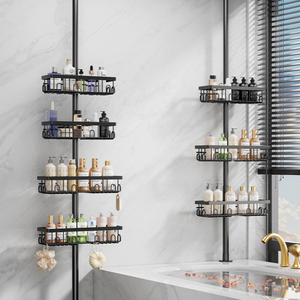 Étagère de salle de bain d'angle en <span class=keywords><strong>acier</strong></span> <span class=keywords><strong>inoxydable</strong></span> à 4 niveaux télescopique sans perçage pour salle de bain, étagère d'angle murale pour <span class=keywords><strong>douche</strong></span>, support de rangement - Product Image 6