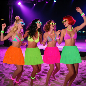 Venta superior Neon Glow Foil Fringe Falda 80s 90s Outfit Glow in the Dark Party Supplies para decoraciones <span class=keywords><strong>de</strong></span> fiesta <span class=keywords><strong>de</strong></span> neón Halloween - Product Image 1