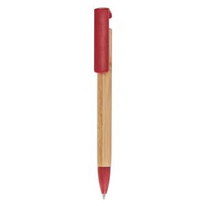Stylo bille en bambou écologique rouge, largeur d'écriture 0,7 mm, logo personnalisé, corps en bois fantaisie, type animal, pour cadeaux promotionnels - Product Image 1