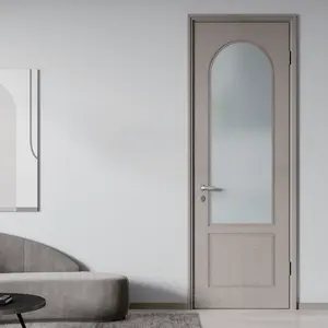 室内现代办公室白色木质玻璃门