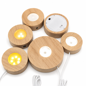 Round Wood LED Lamp Base Battery Operated with Built-in Acrylic <strong>Light</strong> Barrier for 3D Night <strong>Light</strong> and Bedroom <strong>Table</strong> Decor - Product Image 1