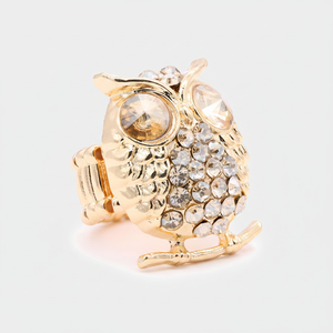Children's Gold-Plated Owl Stretch <b>Rings</b> Clear <b>Crystal</b> Inlay Cute Korean Style Religious Statement Alloy Hand-Shaped Zinc - Product Image 2