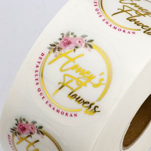 Étiquettes personnalisées transparentes rondes pour fleuriste, autocollants en vinyle imperméables avec logo en feuille d'or pour l'emballage des fleurs - Product Image 4