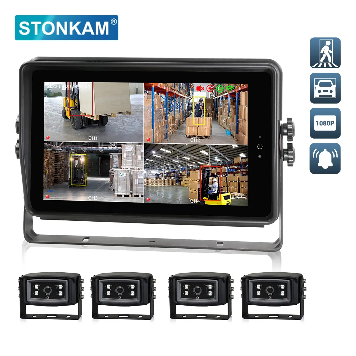 Stonkam Ai Camera Voor Heftruck Veiligheidscamera Dvr Met 4G Wifi Gps Opname Waterdichte Vrachtwagen Ai Monitor