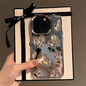 Luxus 3D Liebe Herz Sparkle <span class=keywords><strong>Glitter</strong></span> Strass Spiegel Handy hülle für iPhone 16 15 14 Pro Max Mädchen Frauen Handy hülle - Product Image 6