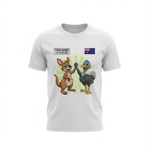 Camiseta con nombre personalizado del Día de Australia, iconos australianos, diseño de canguro y pato, estampado G'Day Mate, unisex, talla para adultos - Product Image 2