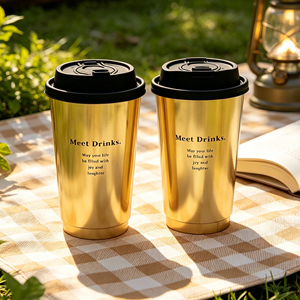 Wholesale Custom Logo 8/10/12/16oz Metallic Gold Foil Insulated Double Wall Paper <b>Cups</b> with Black Lids for Cafe & Coffee Shop - Product Image 2
