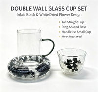 Ensemble de tasses à café en verre borosilicate monocouche, résistantes à la chaleur, transparentes, avec fleurs séchées intégrées, pour la maison, le café, la table