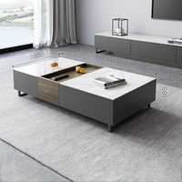 Meilleures ventes, ensemble table basse et meuble TV à panneaux MDF blancs et noyer, table TV