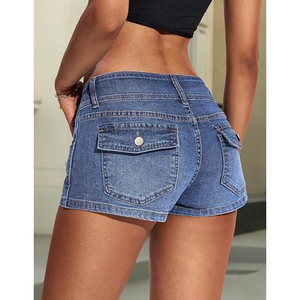 <span class=keywords><strong>Shorts</strong></span> in Jeans Personalizzati alla Moda, <span class=keywords><strong>Sexy</strong></span> a Vita Bassa, Elasticizzati, <span class=keywords><strong>Mini</strong></span> <span class=keywords><strong>Shorts</strong></span> in Denim di Cotone per Donne - Product Image 2