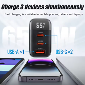 65W gan thông minh hiển thị kỹ thuật số nhanh chóng sạc cáp PD USB K39 tường sạc chúng tôi cắm loại C Adapter cho iPhone 17 <span class=keywords><strong>Android</strong></span> - Product Image 4