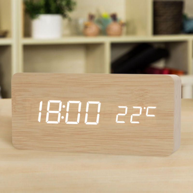 Modern Home Decor LED Desk Alarm Clock Fashionable Portable Wooden USB Battery Supply Home Decorative Wall Clock