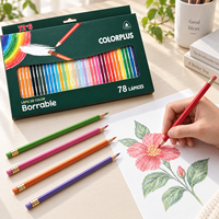 Crayons de couleur en plastique avec gomme, 7,5 pouces, HB 3 mm, 78 couleurs, mine de couleur pour artistes, étudiants, enfants, dessin sur papier, emballage