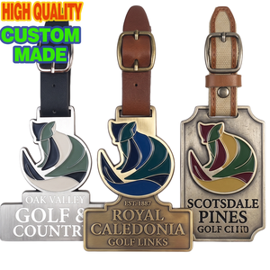 Targhette Personalizzate in Metallo per Sacche da Golf con Cinghia in Pelle, Finitura <span class=keywords><strong>Ottone</strong></span> Anticato, Incisione Personalizzata, Badge in Smalto Morbido Resistente per Tessere Associative Golf Club - Product Image 1