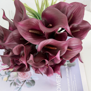 Fleur artificielle de lys <span class=keywords><strong>Cala</strong></span> rouge foncé, effet toucher réel, décoration moderne pour la maison, bouquet de mariage - Product Image 4
