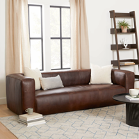Canapé trois places en cuir marron de qualité supérieure, style confortable, rembourrage carré, pour la décoration de la pièce ou comme meuble de salon