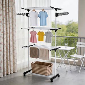 Stendibiancheria Pieghevole in Metallo Personalizzabile e Regolabile, Porta Asciugamani a 3 Livelli, Appendiabiti Verticale Mobile - Product Image 1