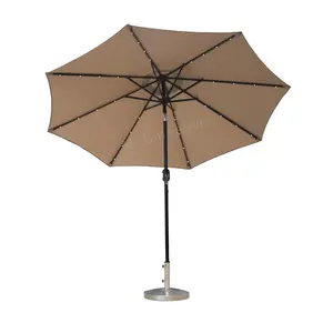 Custom 9ft Restaurant Pattern Beach Sun Wind Outdoor Resistant Patio Parasols Umbrellas With Solar Lights