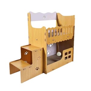 Double Layer Wooden Cat House 2 Levels Natural Wood Color Indoor Cat Villa With <b>Scratching</b> <b>Post</b> Cat Bed - Product Image 5