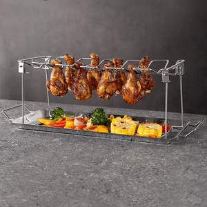 Soporte Plegable para Asar Muslos de <span class=keywords><strong>Pollo</strong></span>, de Acero Inoxidable, con Bandeja Recolectora de Grasa - Product Image 1