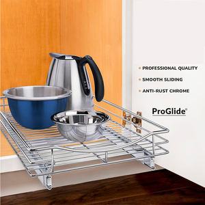 Organisateur de placard de cuisine professionnel 35,5 cm x 53,3 cm, étagères coulissantes chromées, tiroirs métalliques coulissants, crochet pour vaisselle - Product Image 4