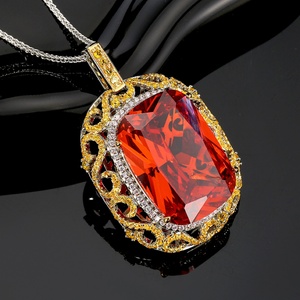 Vintage Eco-friendly <b>Copper</b> 20*28MM Imitation Multi Color Gemstone Jewelry Women Dainty Hollow Out Floral Pendant Necklace - Product Image 3