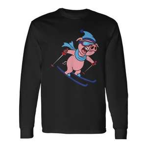 T-shirt à manches longues avec motif Pig Go Skiing pour les vacances d'hiver - Product Image 1