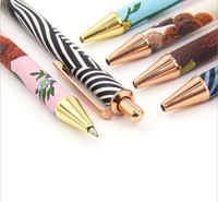 Stylo bille à pression en métal avec impression florale, style antique, en gel