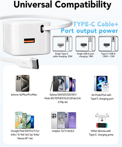 35W kép cổng tường sạc với cáp có thể thu vào 2 trong 1 nhanh Trạm Sạc cho Iphone USB C thiết bị - Product Image 6