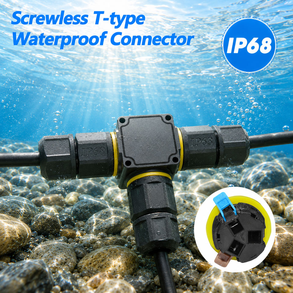 M20 IP68 Screwless 3 Way T-Shape Waterproof Cable Connector