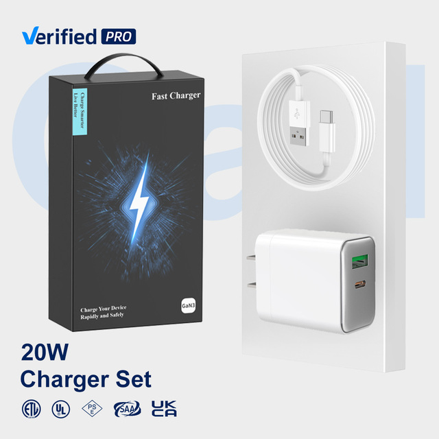 20W TKT Fast Charger Set USB-C SmartPhone Charging Cable with US Plug Gan Material Accessories Celulares Phone Charger
