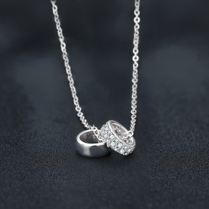 Collier pendentif double cercle en argent sterling 925 avec moissanite pour <span class=keywords><strong>femme</strong></span>, chaîne de clavicule, bijoux minimalistes tendance, cadeau - Product Image 3