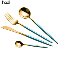 Ensemble de couverts HADI Restaurant 1810 Export Bule Gold en acier inoxydable 304, couteaux et fourchettes, compatibles lave-vaisselle, provenant du Guangdong