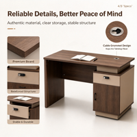 Bureau de direction avec armoire verrouillable, trou de gestion des câbles, tiroirs multi-rangements, table de bureau en panneau E1 pour le lieu de travail