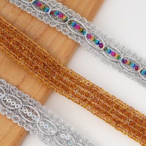Nhà Máy Trực Tiếp Trong Kho 8-Từ Sequins Vàng Bạc Ren Quần Áo Phụ Kiện Organza Vải Với Hạt Trang Trí Cho Giày - Product Image 3
